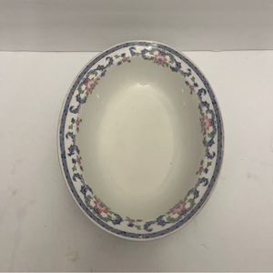 Alfred Meakin 9”x7” Oval White Serving Bowl w Blue, Pink, Green, & Yellow Trim